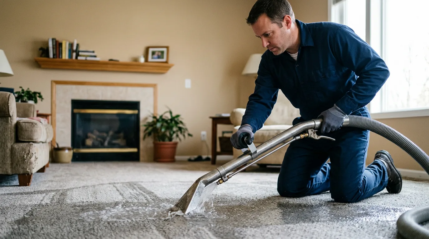 Water damage restoration technician working near Hubbard Lake, MI